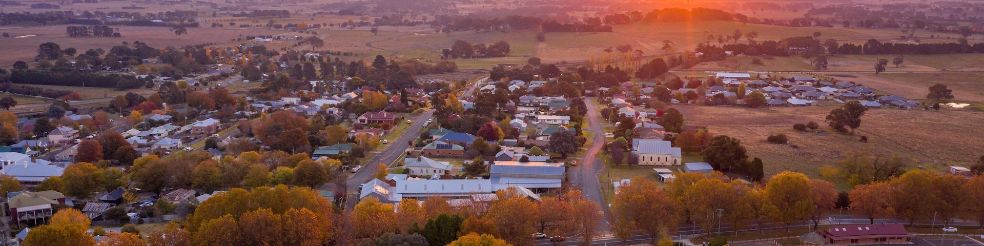Millthorpe featuring landscape views, a small town or village and a sunset