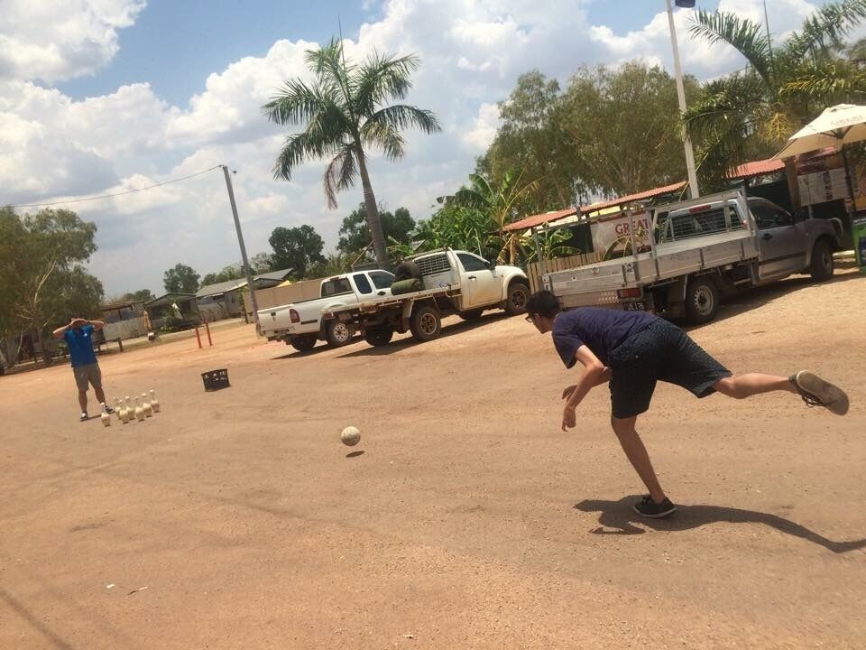 Oh and there's some flintstones style bowling with rocks! 