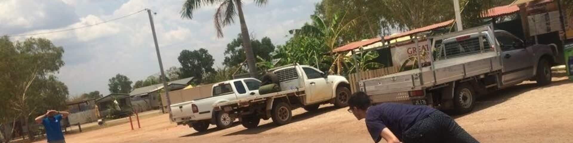 Oh and there's some flintstones style bowling with rocks!
