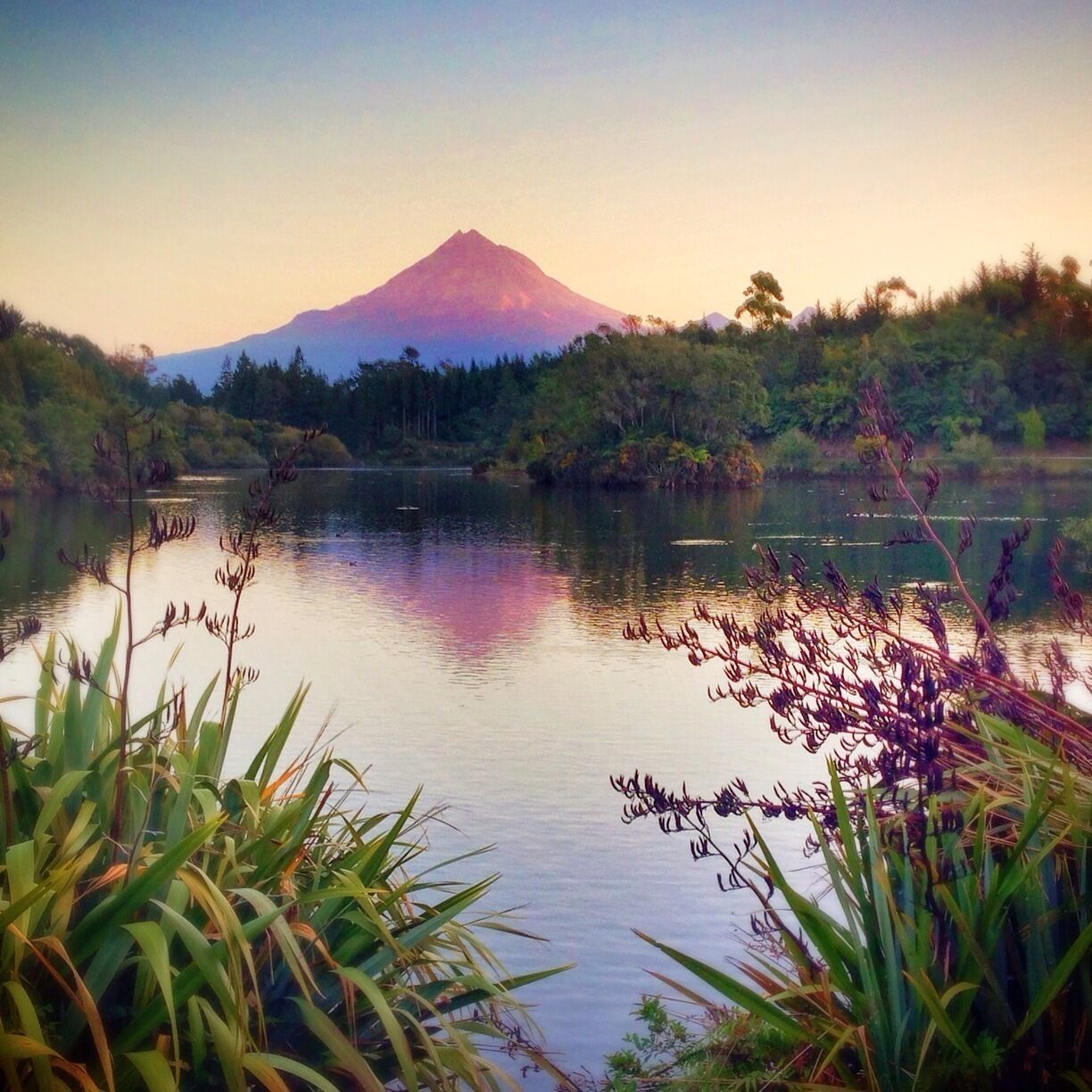 Māori legend recounts how Taranaki - who once lived with the other great volcanoes (Tongariro, Ruapehu and Ngauruhoe) - was banished after falling in love with Tongariro's wife, a smaller volcano called Pihanga. As Taranaki travelled west towards the setting sun, his path of tears carved out the Whanganui River. According to legend, Taranaki is hiding his tears when cloud covers the mountain. I got lucky and got to see Taranaki without cloud several times, pretty unusual.