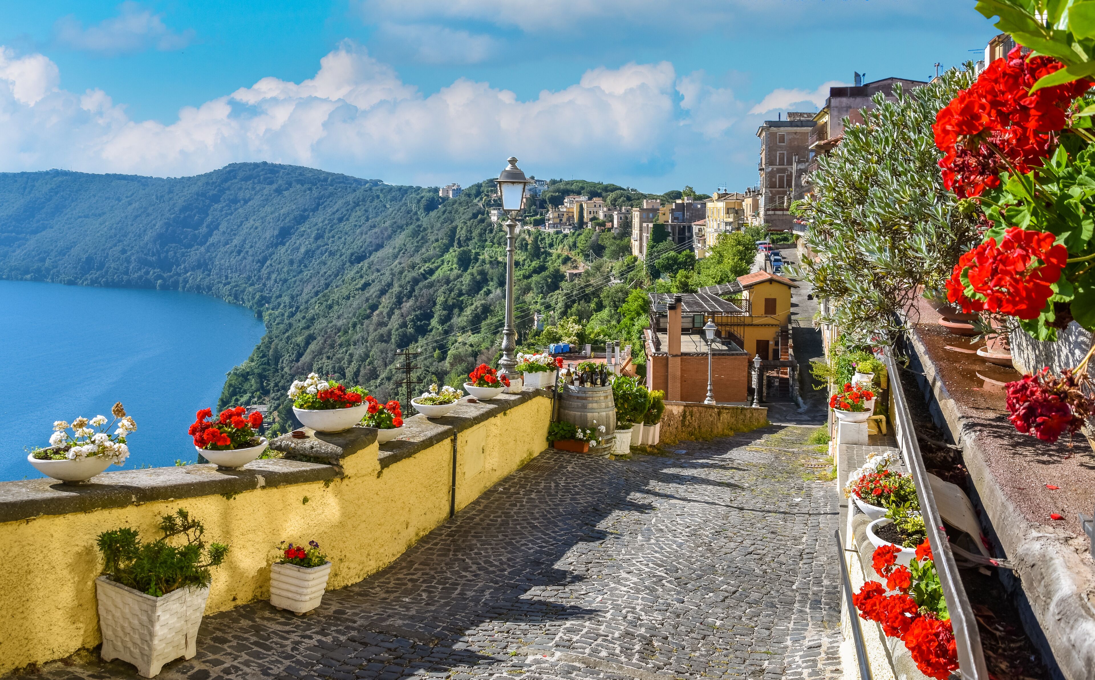 Scenic sight in Castel Gandolfo, with the Albano lake, in the province of Rome, Lazio, central Italy.