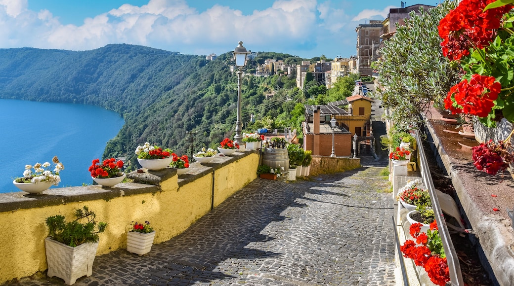 Scenic sight in Castel Gandolfo, with the Albano lake, in the province of Rome, Lazio, central Italy.