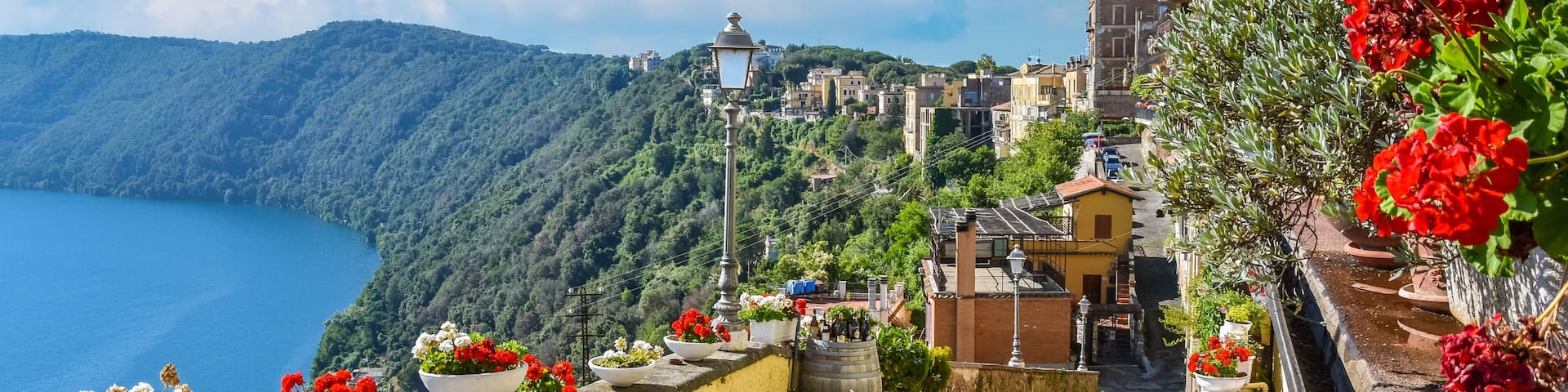 Scenic sight in Castel Gandolfo, with the Albano lake, in the province of Rome, Lazio, central Italy.