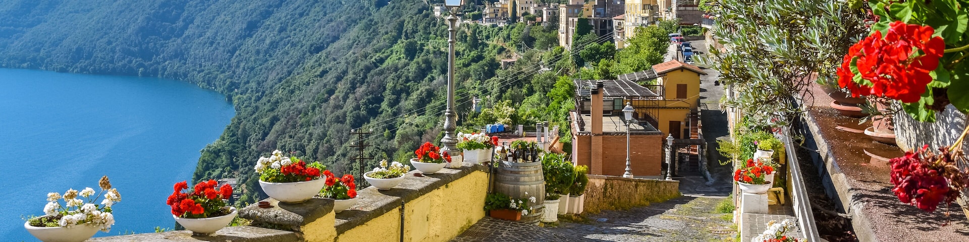 Scenic sight in Castel Gandolfo, with the Albano lake, in the province of Rome, Lazio, central Italy.