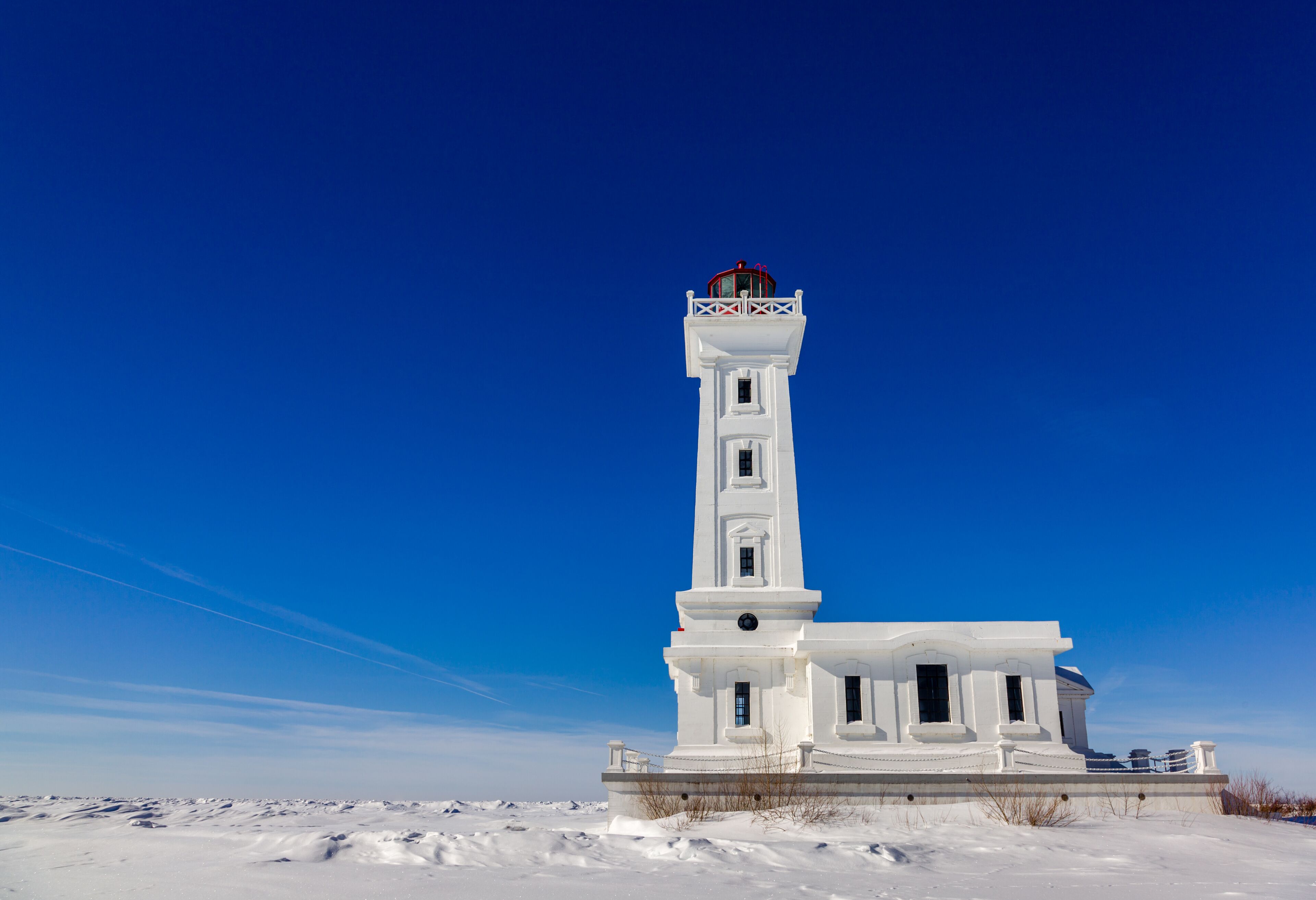 Lighthouse in the winter at Point Abino, Crystal Beach, Ontario, Canada