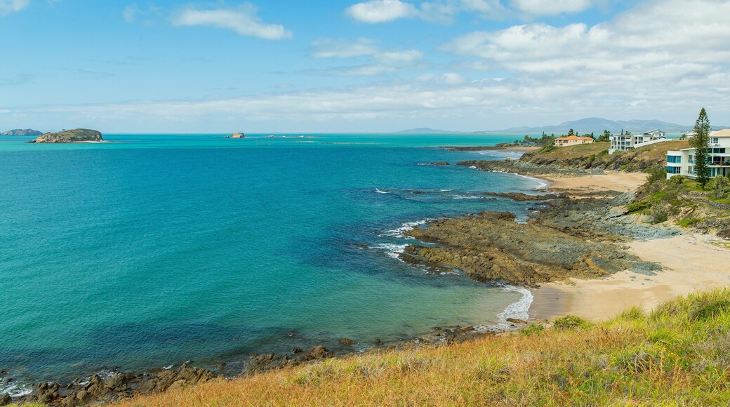 Emu Park which includes general coastal views and rocky coastline
