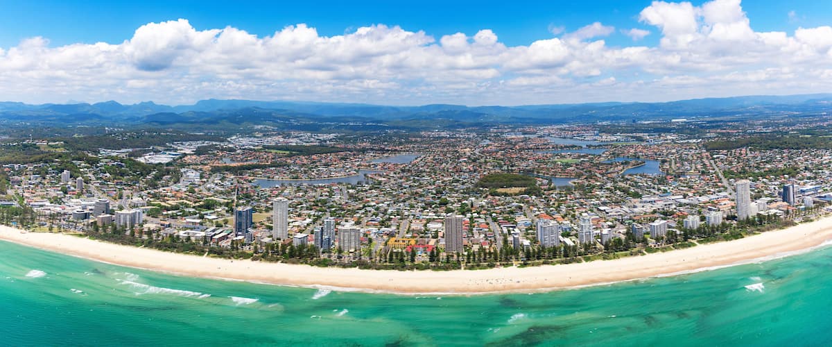 Panoramic view of sunny Burleigh Heads on the Gold Coast