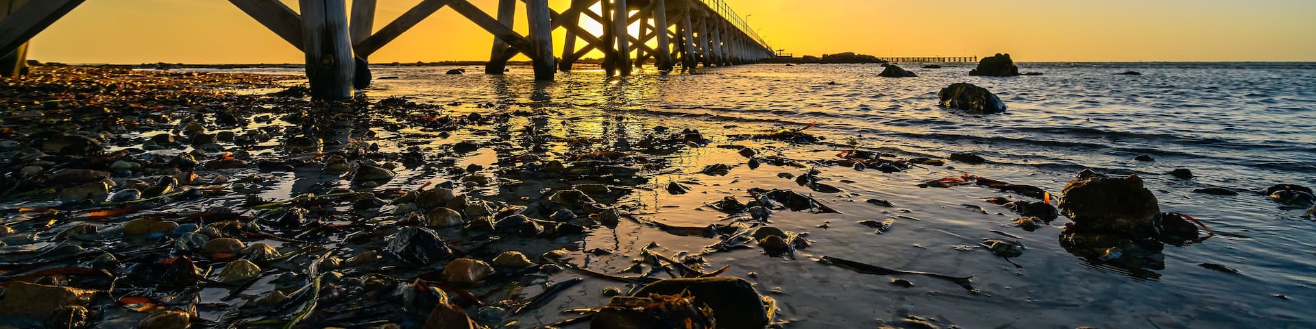 Moonta Bay foreshore with jetty at sunset, Yorke Peninsula, South Australia