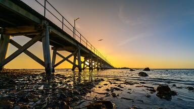Moonta Bay foreshore with jetty at sunset, Yorke Peninsula, South Australia