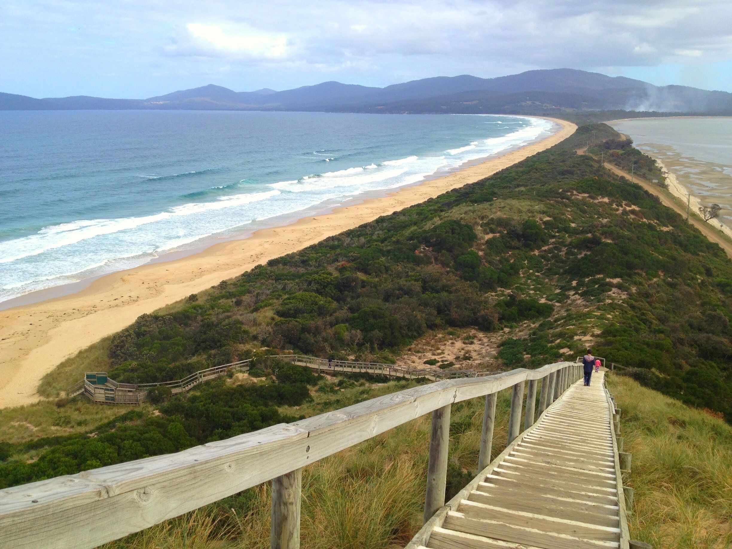 Bruny Island in Tasmania, great for a weekend. This is taken from Truganini's lookout looking out over 'the neck', a narrow isthmus joining the two parts of the island. #weekend getaway #hiking