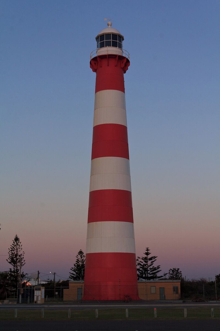 The Lighthouse at Point Moore in Geeraldton stands 34 Metres.
It's not open to the public but there is a nice walk along the beach.