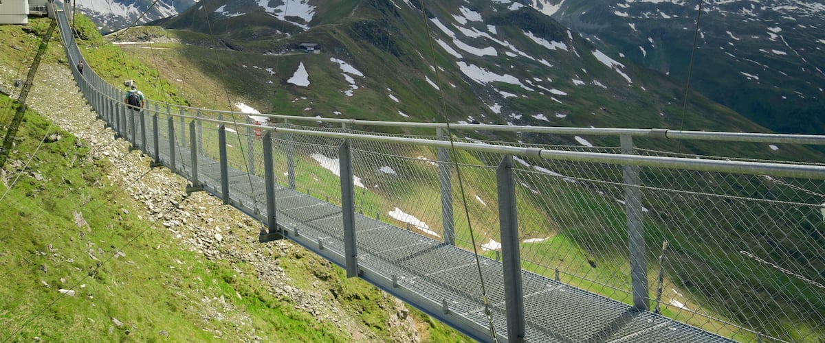 Gastein Valley which includes mountains, a suspension bridge or treetop walkway and landscape views