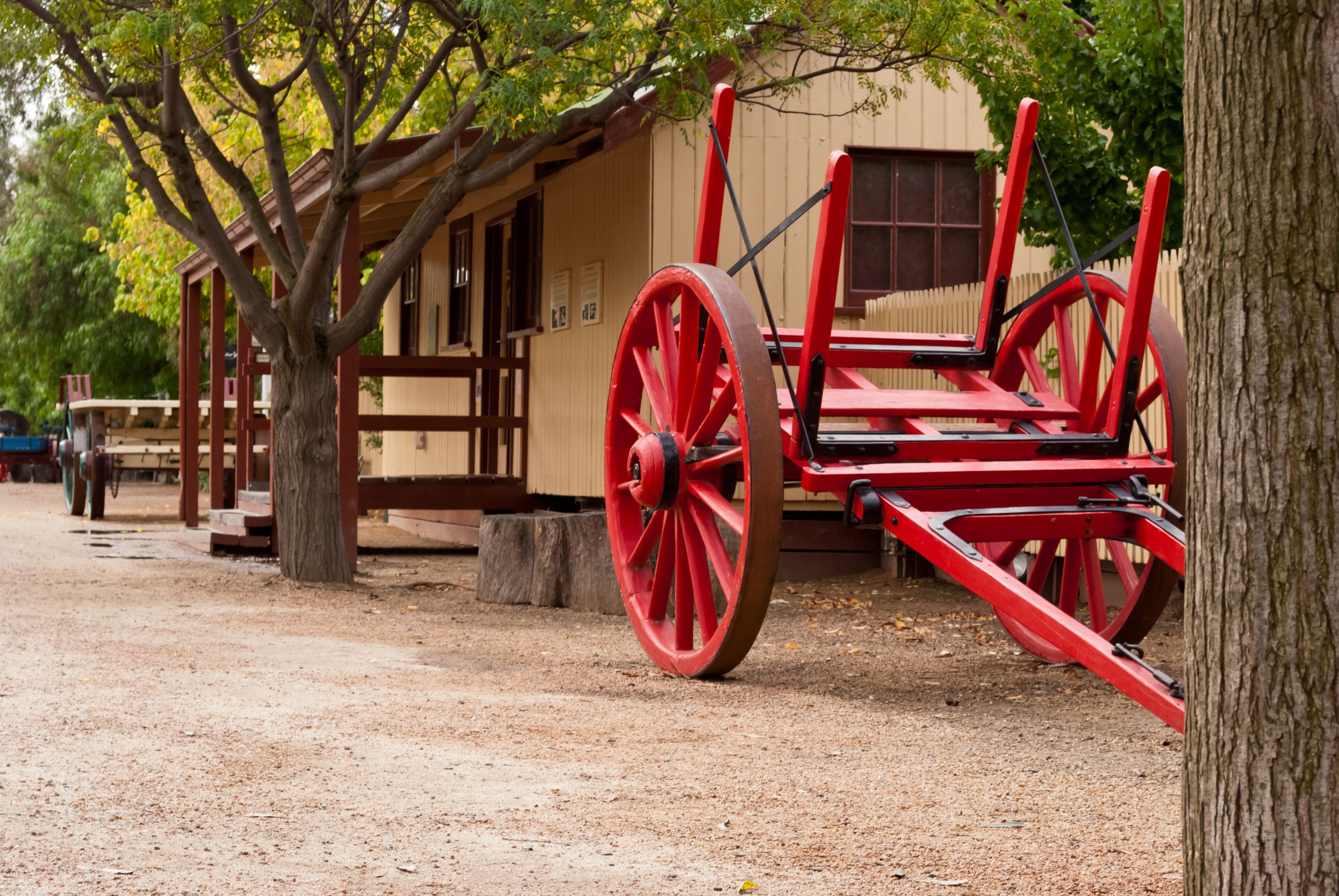 Red cart in Echuca historic port, Australia