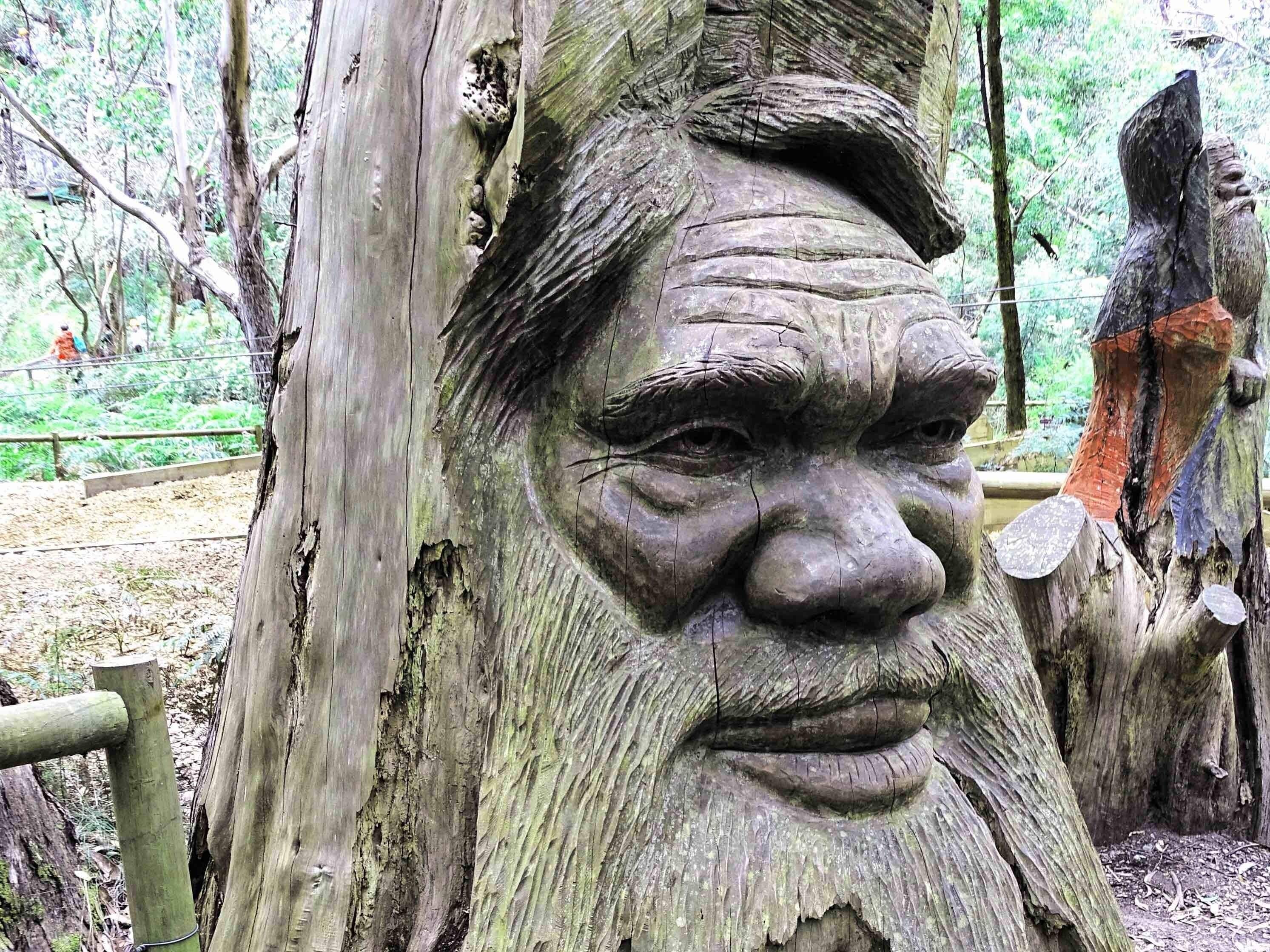 The sculptures along the paths; they were skilfully carved out of cypress logs by Ken Blum, an artist in residence.  Using chainsaws, axes and chisels Ken has revealed the faces of many of the indigenous people who once roamed the area.