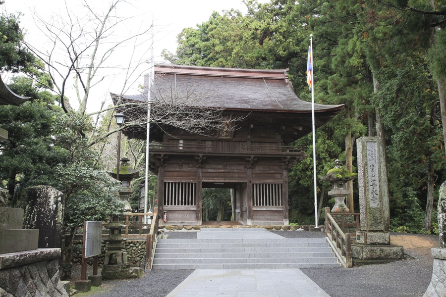 Hattasan, Soneiji, Shizuoka, Japan.  The letters on the stone post say "Koyasan Shingonsyu, Bekkaku Honzan, Hattasan, Soneiji"