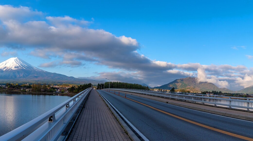 Panorama image of Mount Fuji and Lake.