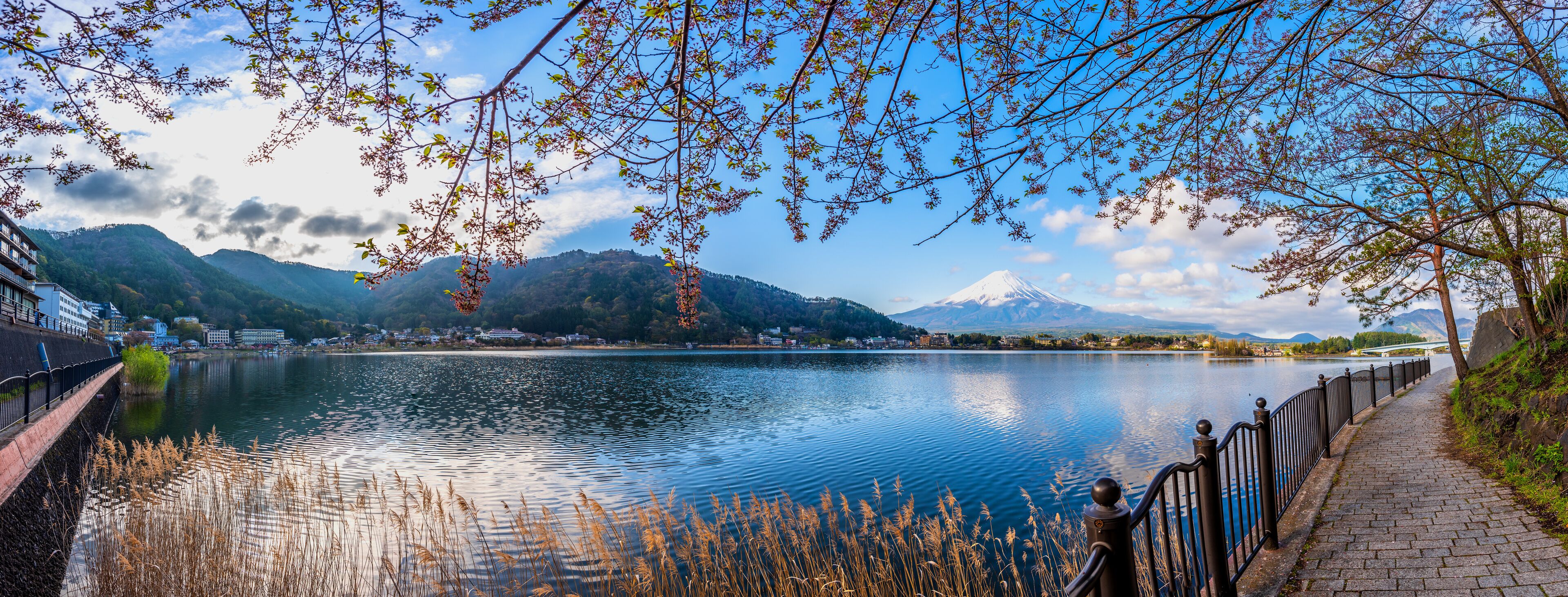 Panorama image of Mount Fuji and Lake.