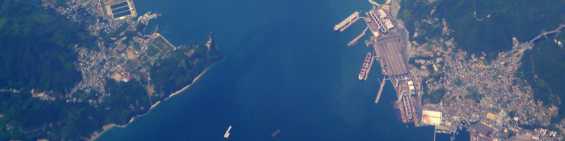 Downtown of Fukuyama in the back and Onomichi in Hiroshima Prefecture Japan.