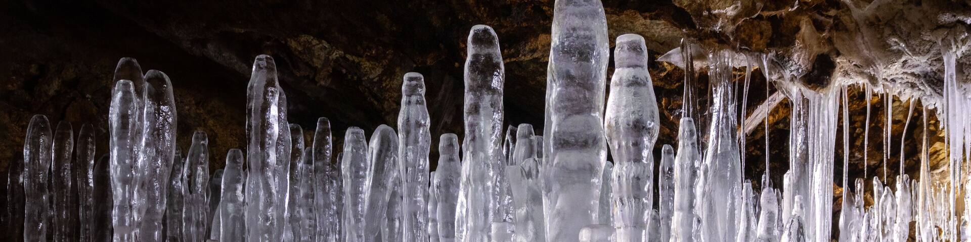 A cave with extensive ice formations.