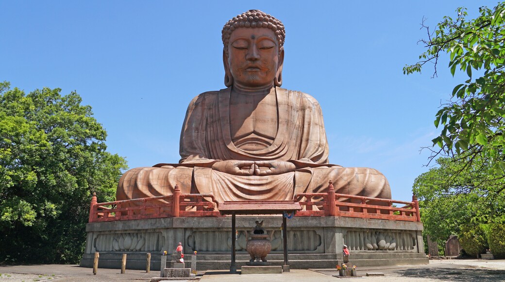 The Giant Great Buddha of Shurakuen stands in Shurakuen Park, Tokai City, Aichi Prefecture, Japan.