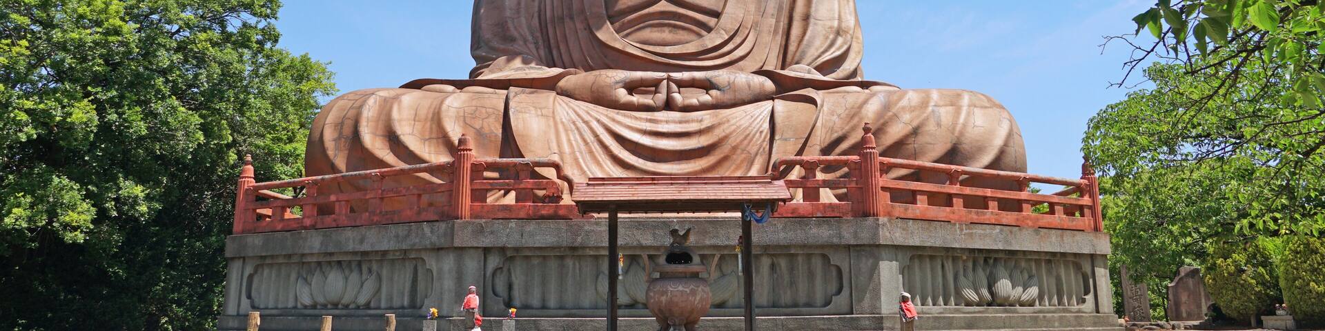 The Giant Great Buddha of Shurakuen stands in Shurakuen Park, Tokai City, Aichi Prefecture, Japan.