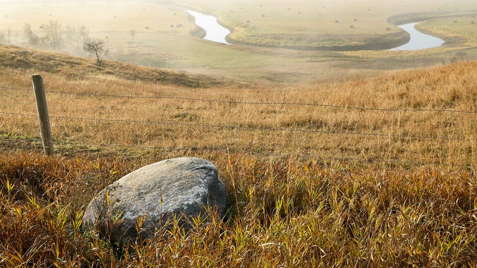 Misty North Dakota landscape with Sheyenne River