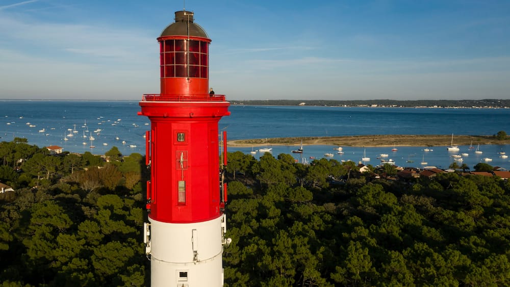 Péninsule du Cap-Ferret, Bassin d'Arcachon, France, Gironde, Nouvelle-Aquitaine, la Conche (langue de sable) du Mimbeauet phare du Cap-Ferret