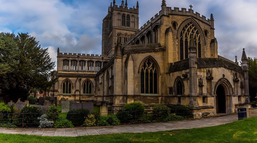 A view towards St Mary's Church in Melton Mowbray, Leicestershire, UK in the summertime