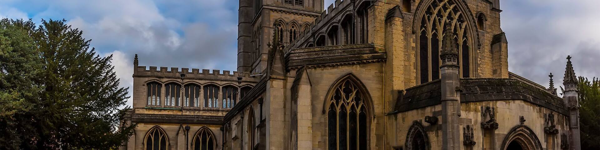 A view towards St Mary's Church in Melton Mowbray, Leicestershire, UK in the summertime