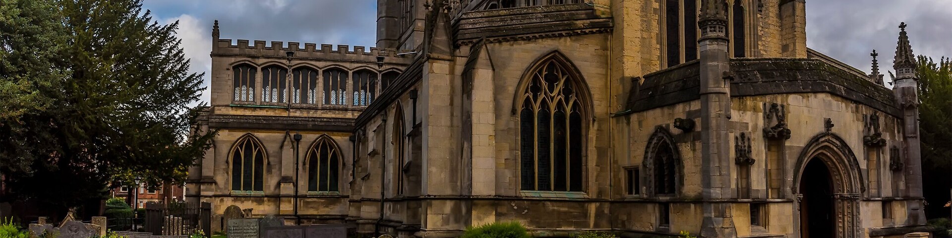 A view towards St Mary's Church in Melton Mowbray, Leicestershire, UK in the summertime