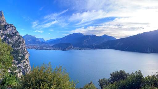 Panoramic view of Riva del Garda from Pregasina. Trentino, northern Italy, Europe.