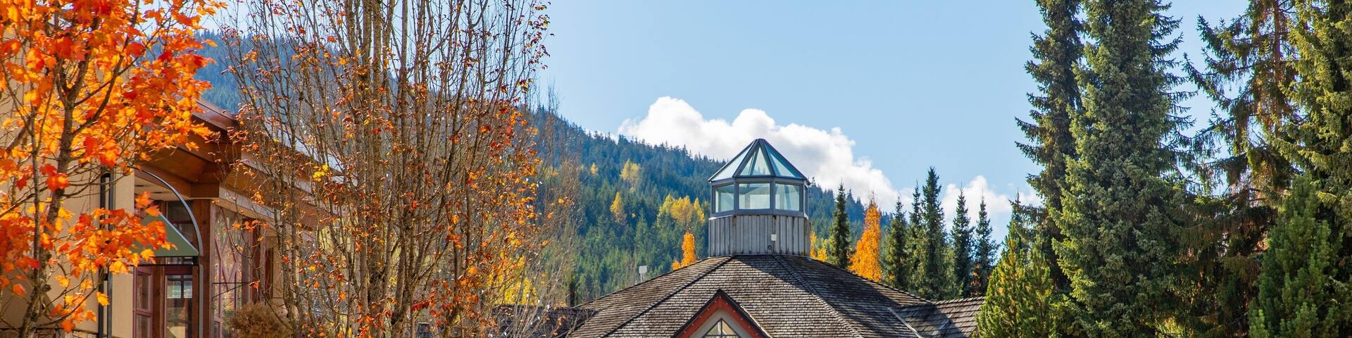 A mountain lodge with shops, a day lodge, and rentals & storage.