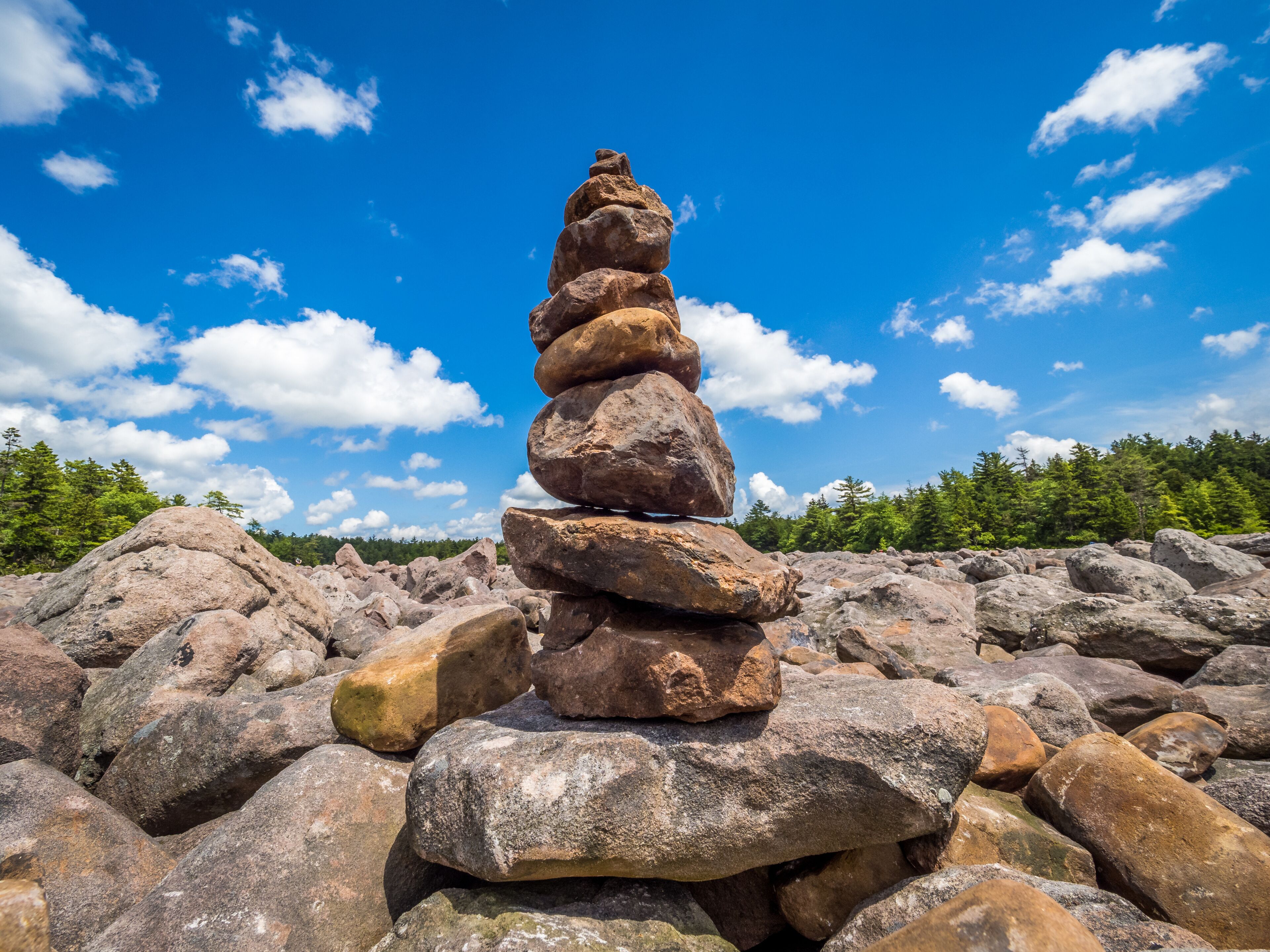 Cairn at the boulder field in Hickory Run State Park, Pennsylvania