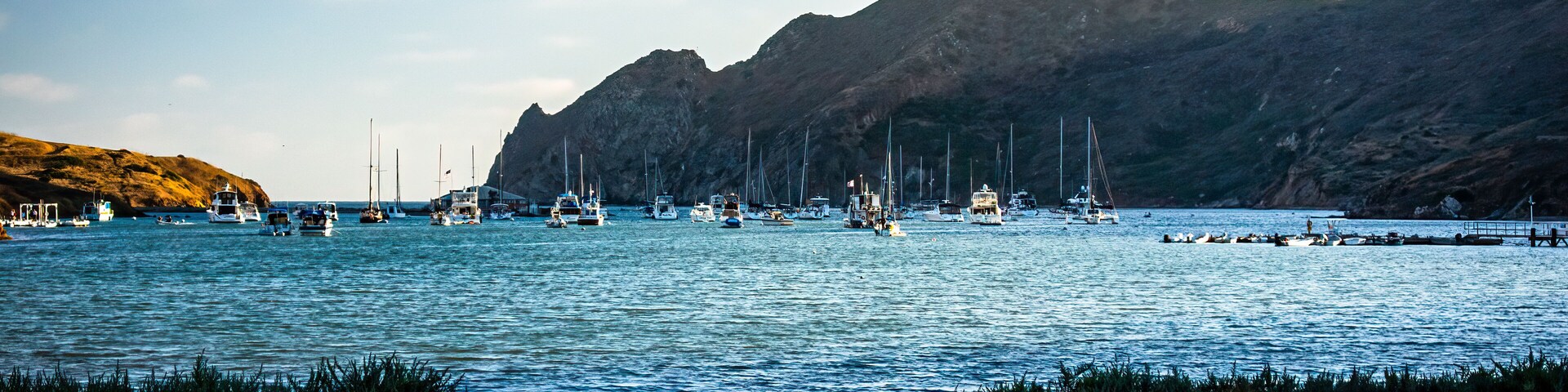 Boats Moored at Two Harbors in Catalina Island at Sunset