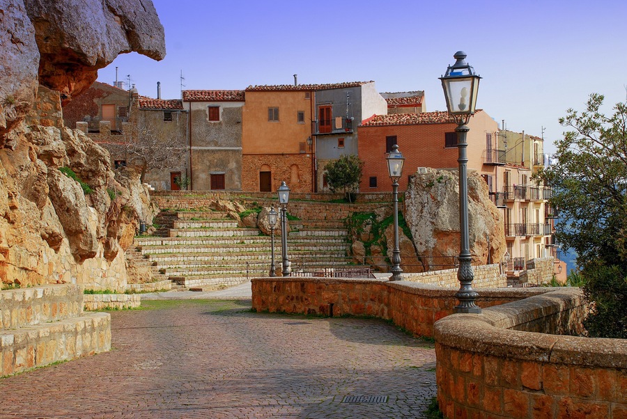 The characteristic medieval village of Pollina, a beautiful town in the Sicilian province of Palermo, called the balcony on the Tyrrhenian Sea.