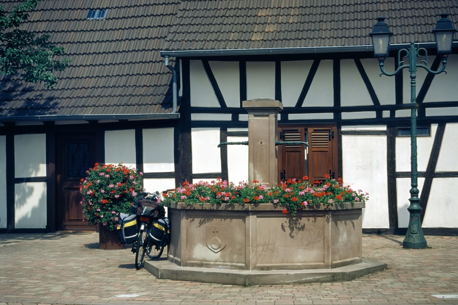 Oberhausbergen, Alsace, France: typical half-timbered houses