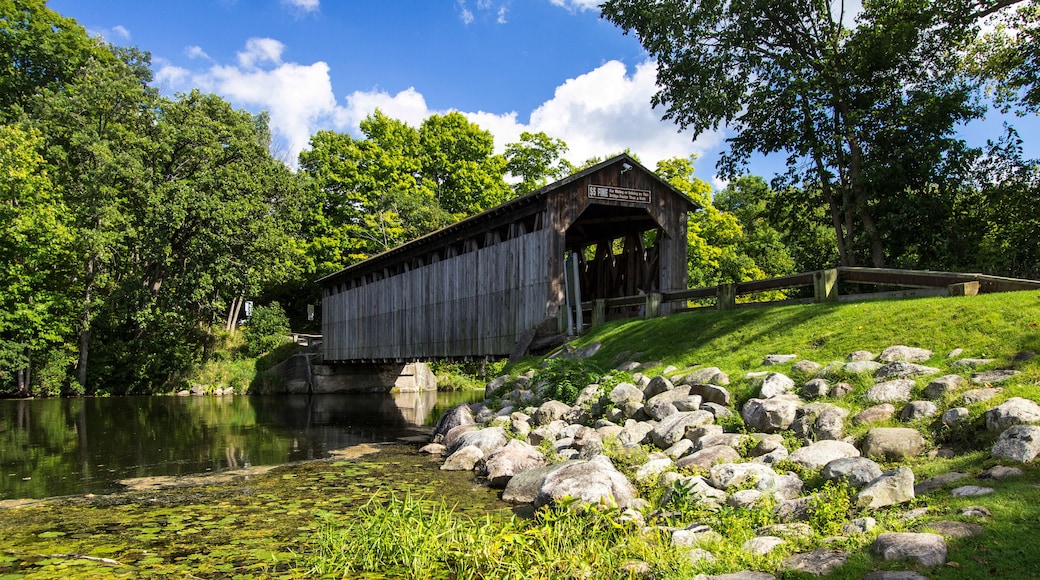 Fallasburg Covered Bridge. The historical Fallasburg covered bridge remains open to auto traffic and is located about 30 minutes from the city of Grand Rapids in Lowell Michigan.