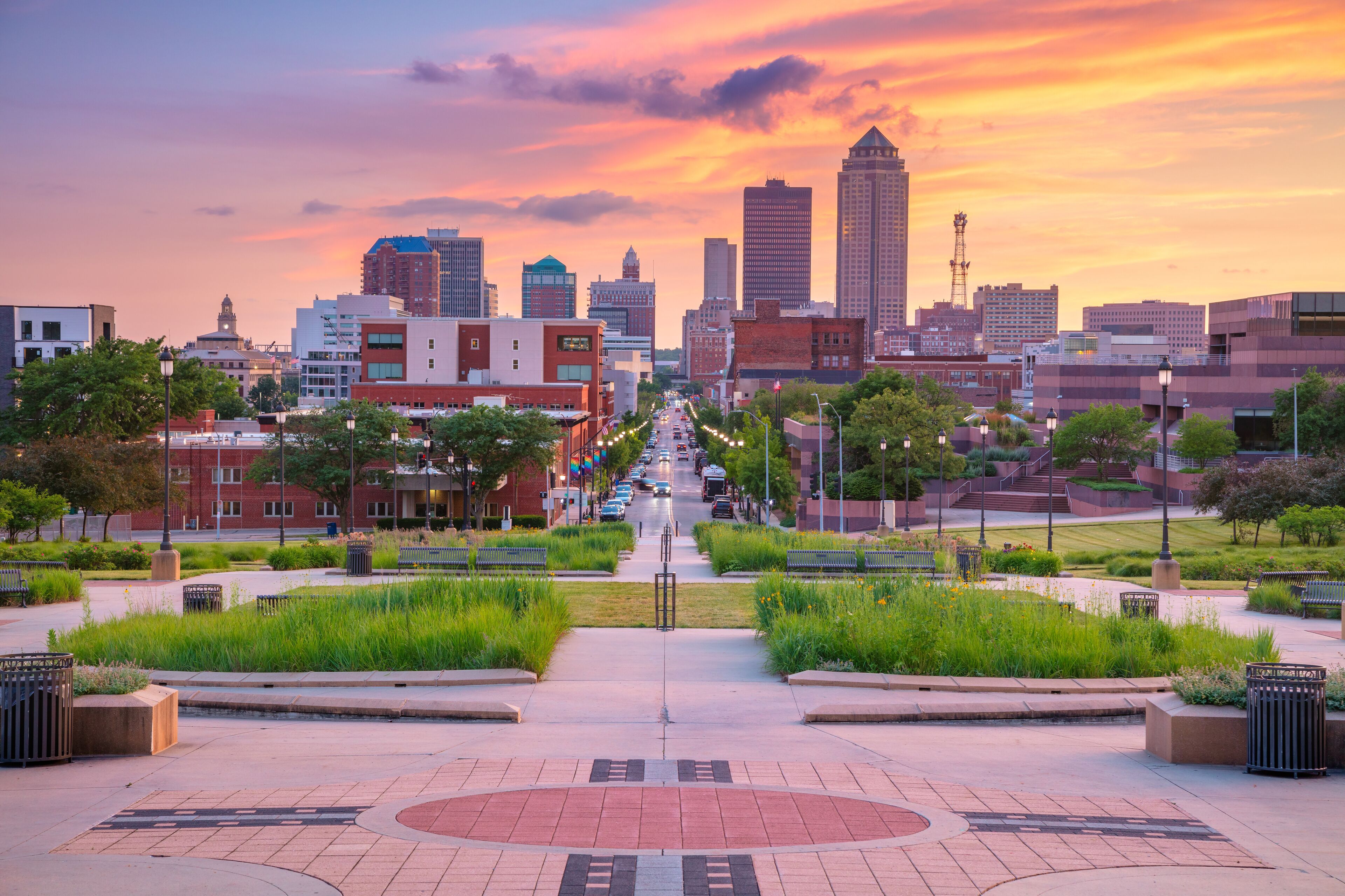 Des Moines, Iowa, USA. Cityscape image of Des Moines skyline, Iowa, USA at summer sunset.