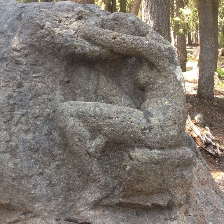 "Lady of the Woods," an unfinished rock sculpture at the South Crater Lake Visitors Center. 