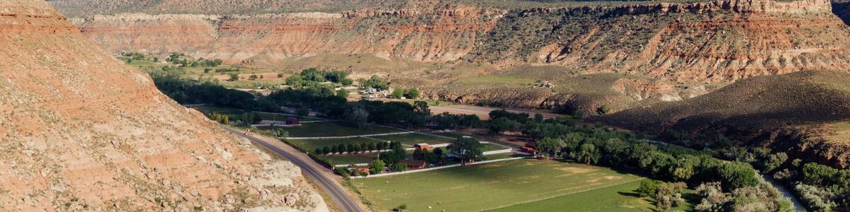 Desert highway heading to Zion National Park. Grafton, Rockville, Utah, United States of America.