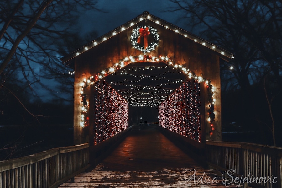 Ada Covered Bridge in Christmas Spirit