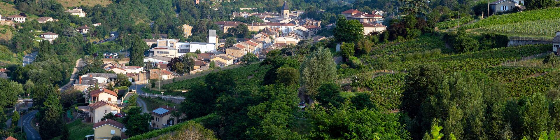 Village de Beaujeu dans le vignoble du Beaujolais en france en été