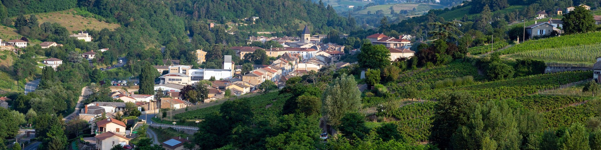 Village de Beaujeu dans le vignoble du Beaujolais en france en été