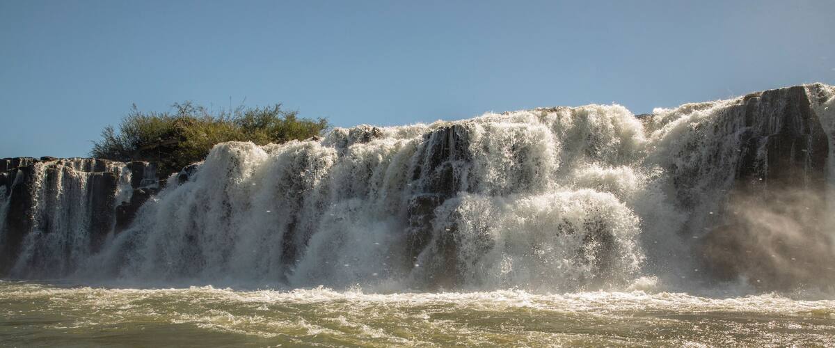 A large waterfall with multiple cascades.