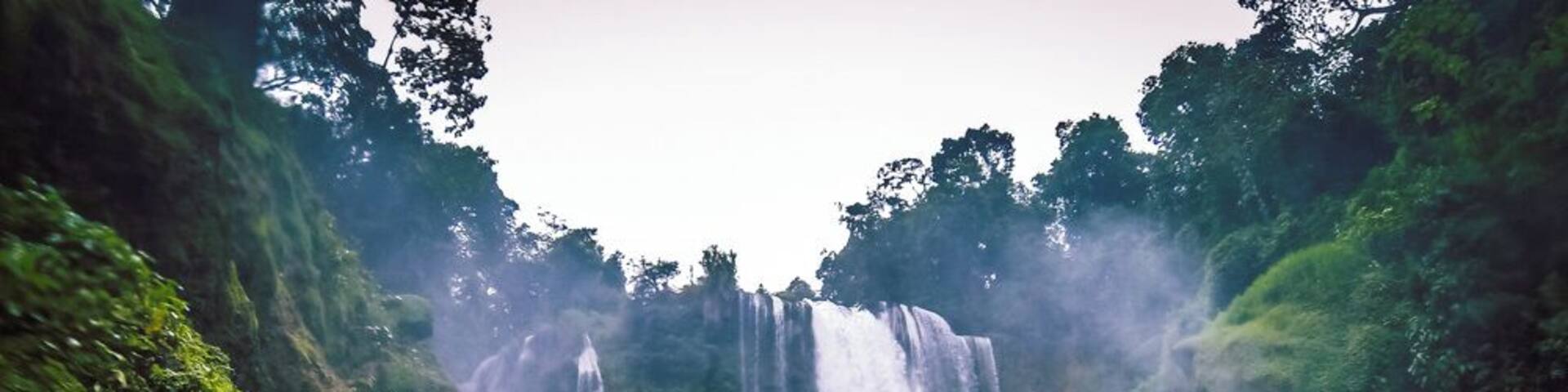 On the way to the bottom of the Pulahpanzak waterfall, before entering a cave behind its water curtain—the most amazing waterfall experience I've had
