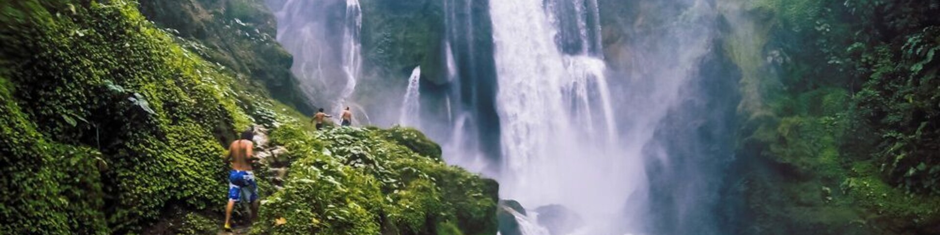 On the way to the bottom of the Pulahpanzak waterfall, before entering a cave behind its water curtain—the most amazing waterfall experience I've had