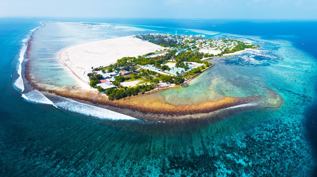 Aerial view of the tropical island of Himmafushi, Maldives