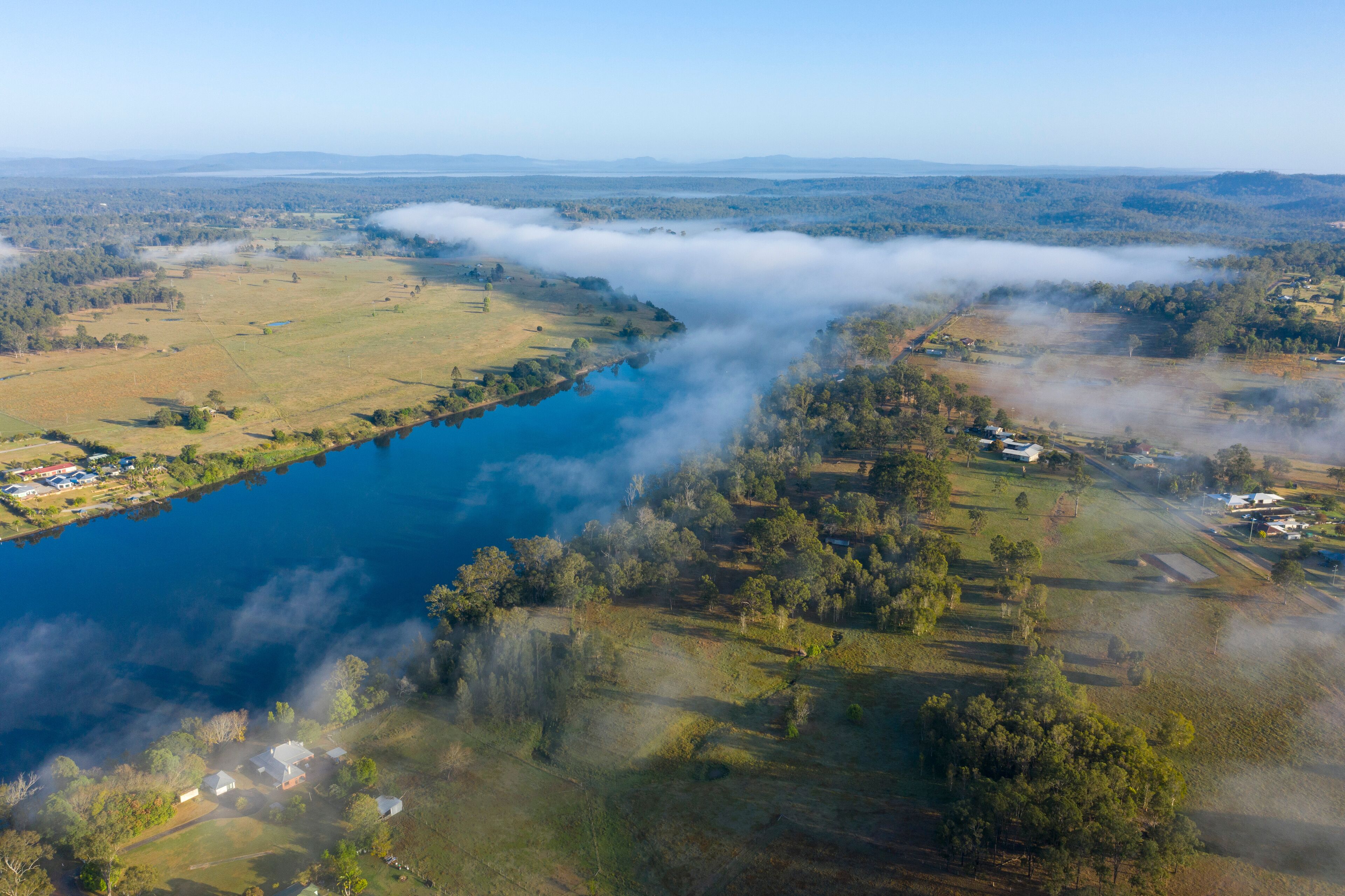 Morning fog over the Clarence river near Grafton , New South Wales, Australia.
