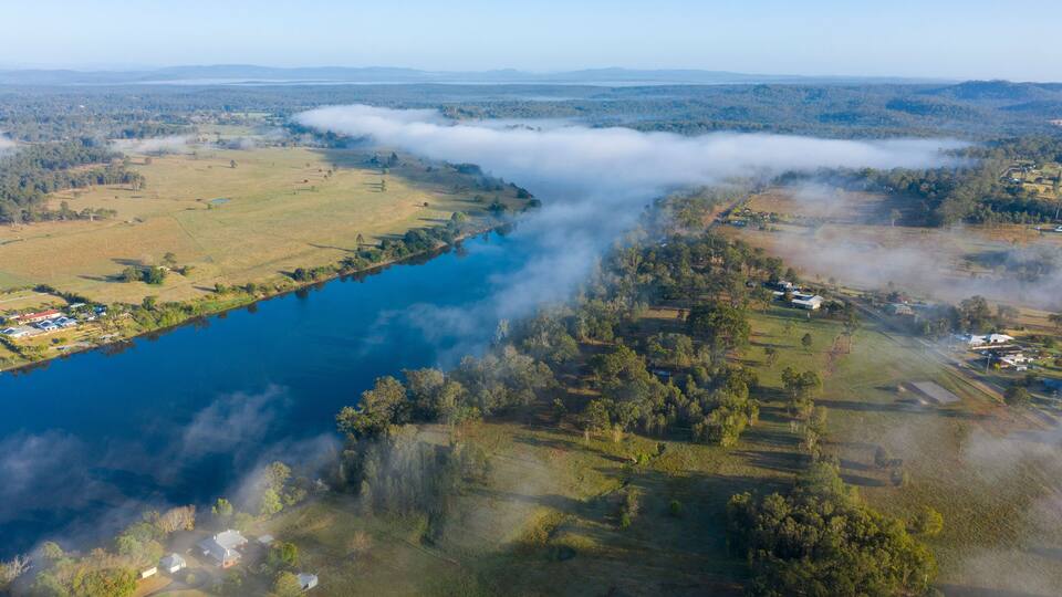 Morning fog over the Clarence river near Grafton , New South Wales, Australia.