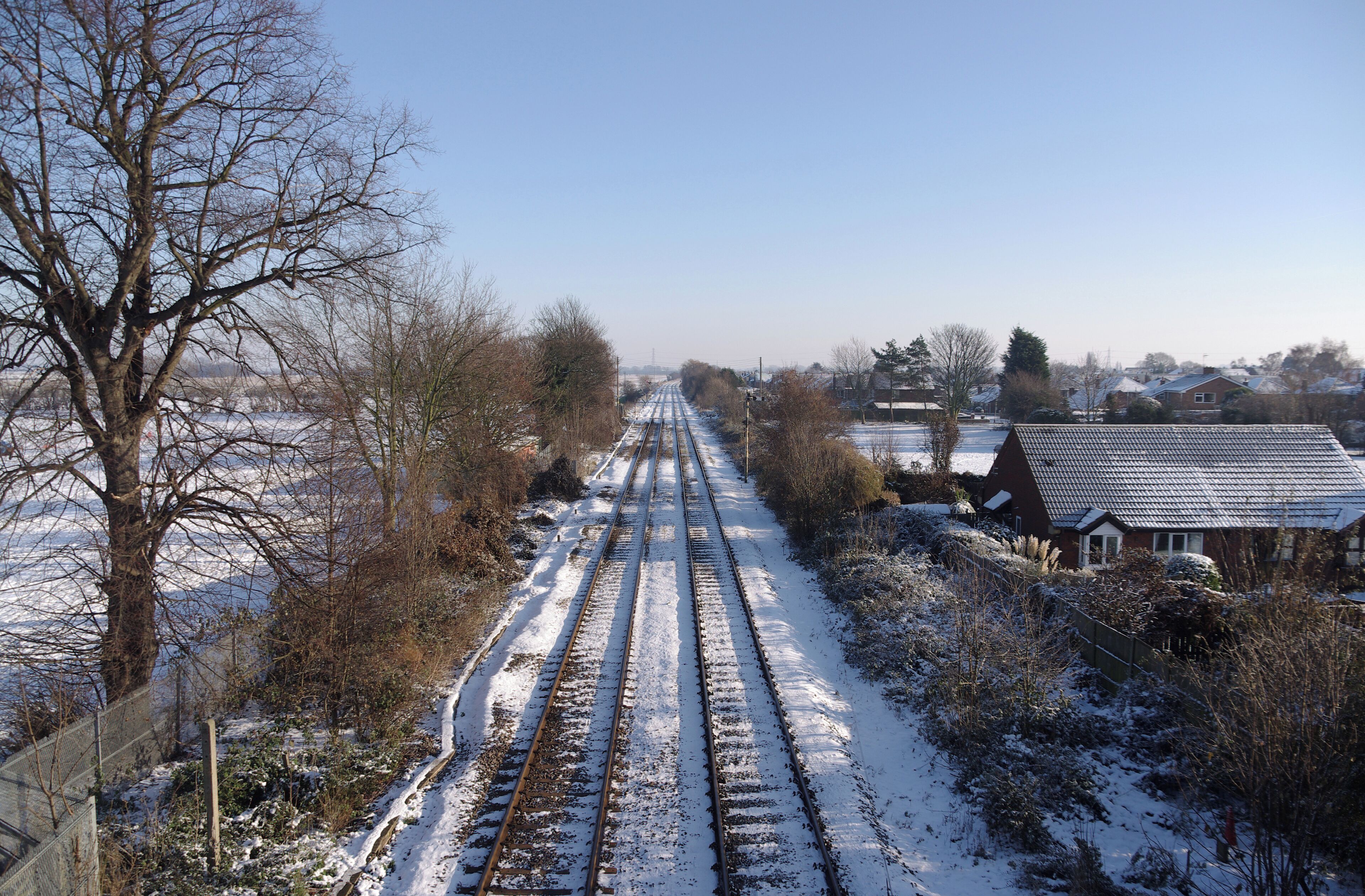 Bingham railway station in the snow, looking east.
